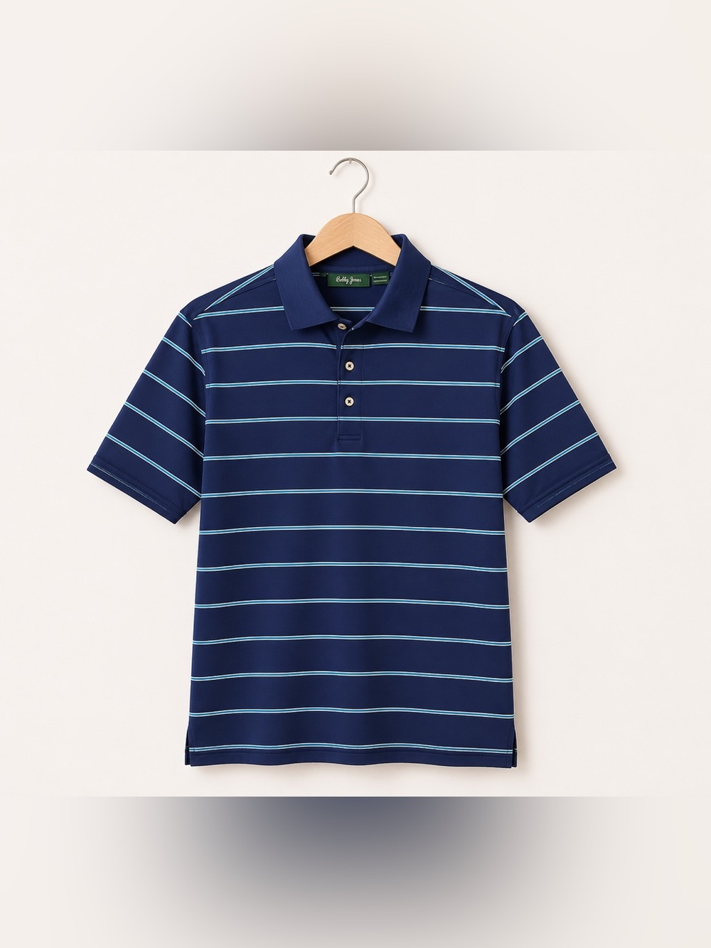 Bobby Jones XL Navy Striped Performance Golf Polo Shirt Blue Athletic Cotton